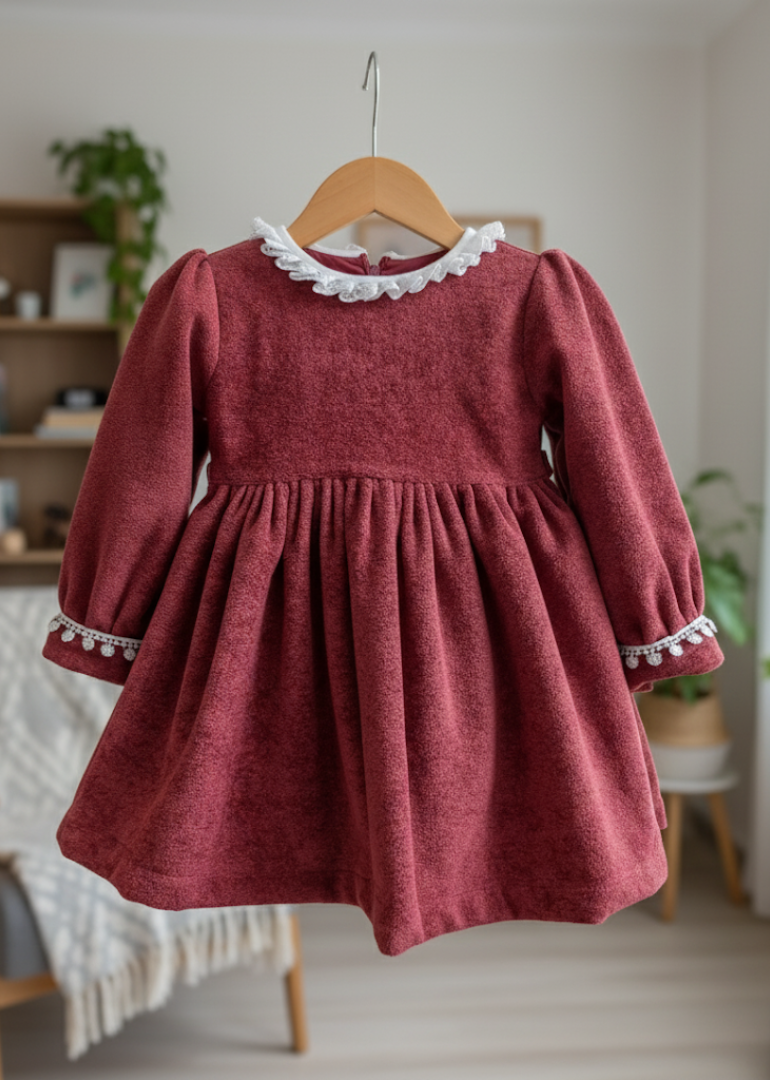 Girls Burgundy Corduroy Dress - Image 3