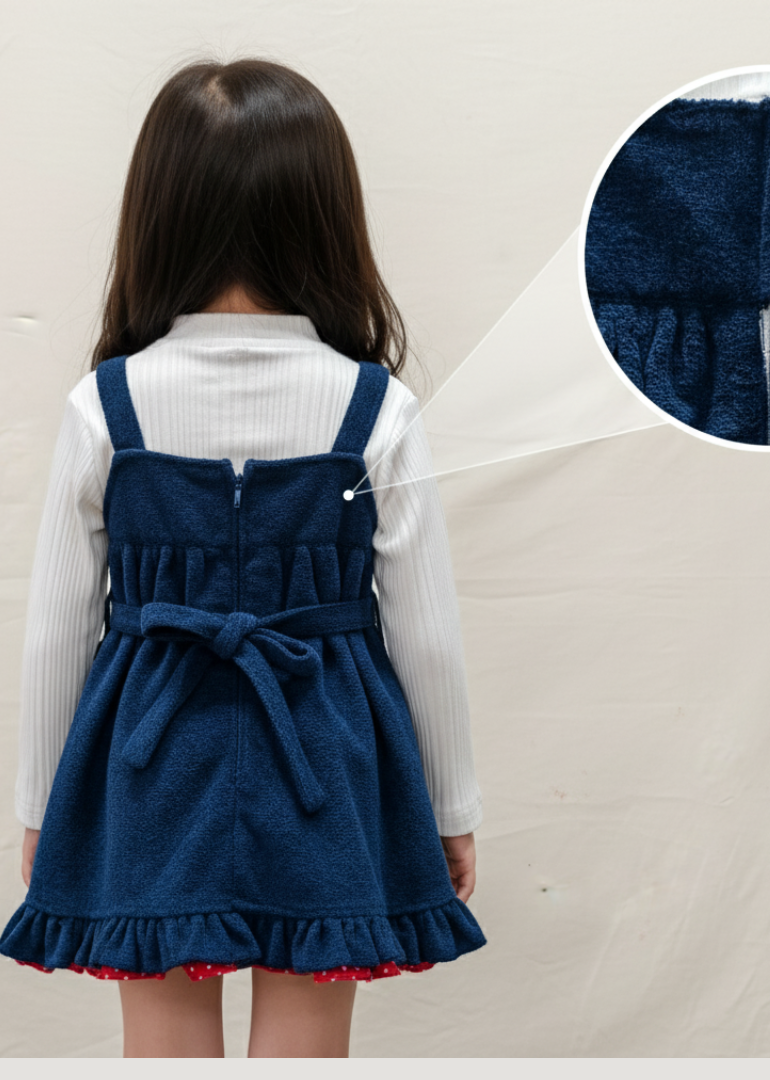 Navy Ladybug Embroidered Pinafore Dress - Image 2