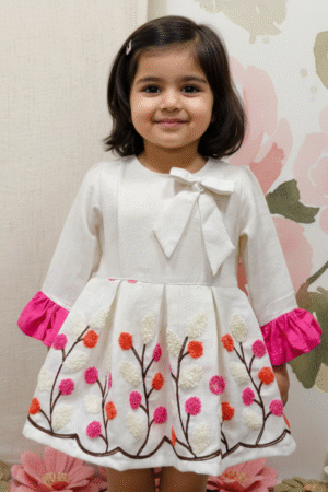 3D Floral Embroidered Dress with Statement Sleeves