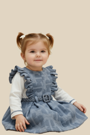 Slate Blue Jacquard Ruffle Dress for Toddlers (6M–3Y)