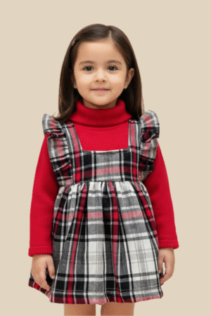 Red Knit & Plaid Ruffle Dress for Toddlers