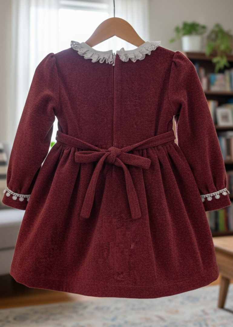 Girls Burgundy Corduroy Dress - Image 4