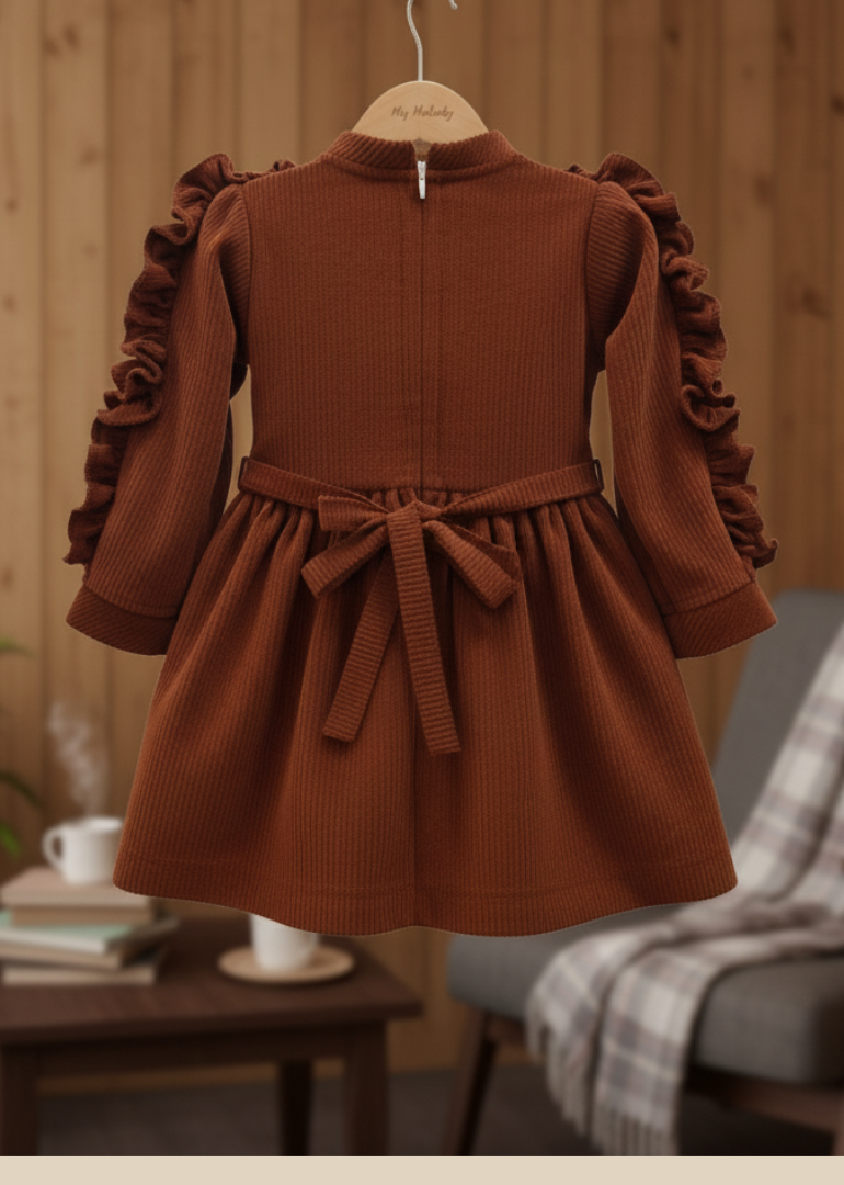 Cocoa Ruffle Bow Dress for Girls - Image 4