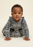 Black and White Geometric Print Dress with Ruffle Sleeves