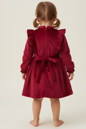 Red Velvet Dress with Ruffle Details