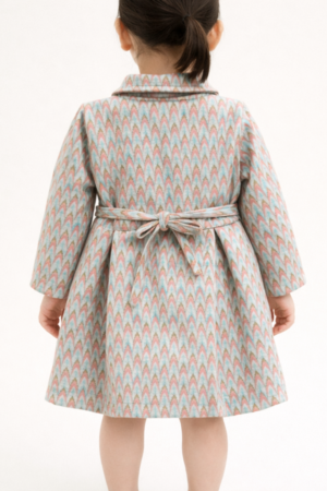 Peach Chevron Print Dress with Collar and Front Buttons