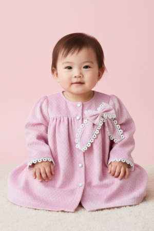 Pink Quilted Dress with Pearl Trim