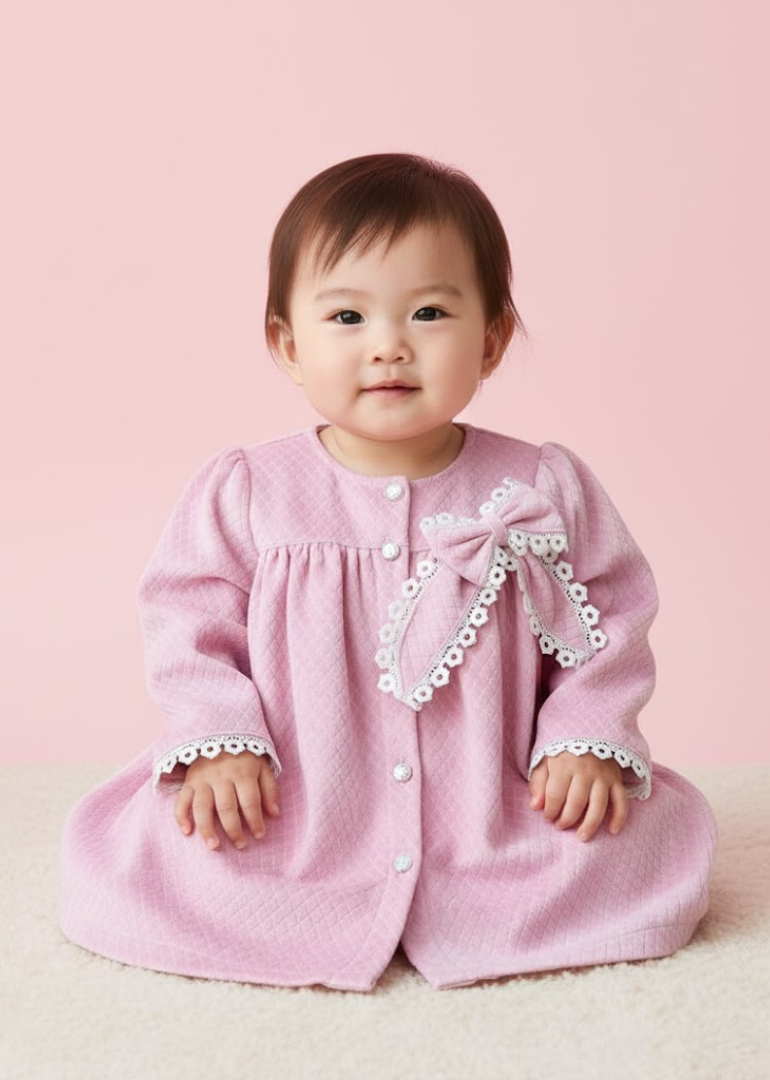 Pink Quilted Dress with Pearl Trim