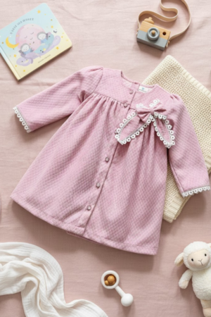 Pink Quilted Dress with Pearl Trim