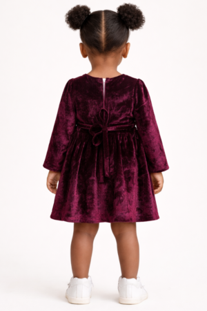 Berry Velvet Dress with Tie Waist