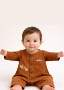 Rust Corduroy Kurta Pajama Set with Embroidery