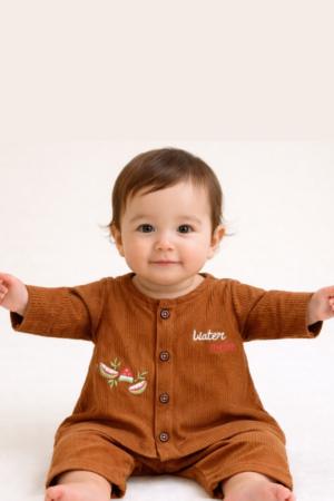 Rust Corduroy Kurta Pajama Set with Embroidery