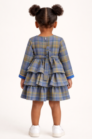 Blue and Yellow Plaid Dress with Triple Tier Skirt