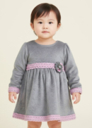 Gray Knit Dress with Pink Lace Trim