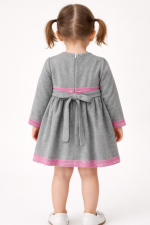 Gray Knit Dress with Pink Lace Trim