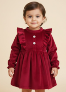Red Velvet Dress with Ruffle Details