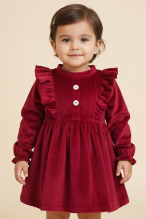 Red Velvet Dress with Ruffle Details