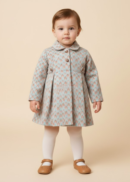 Peach Chevron Print Dress with Collar and Front Buttons